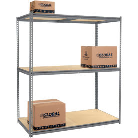 Global Industrial High Cap. Starter Rack 72Wx36Dx84H 3 Levels Wood Deck 1000lb Per Shelf GRY