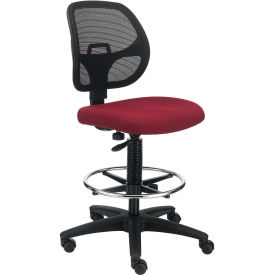 Armless Mesh Drafting Stool, Fabric, Red, Mid Back