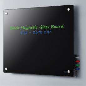 Global Industrial 36'W x 24"H Magnetic Glass Whiteboard, Black