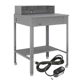Flat Top Shop Desk w Pigeonhole Compartments & Electrical Outlets, 34-1/2"W x 30"D, Gray