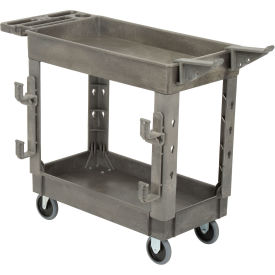 Plastic 2 Shelf Service Cart with Ladder Holder and Utility Hooks, 38"L x 17-1/2"W x 32-1/2"H