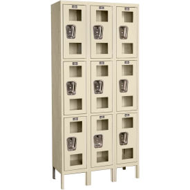 3-Tier 9 Door Clear View Locker, 12"W x 18"D x 24"H, Tan, Unassembled