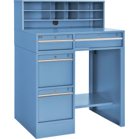 38"W x 29"D x 51"H Pedestal Shop Desk, 4 Drawers & Shelf, Blue