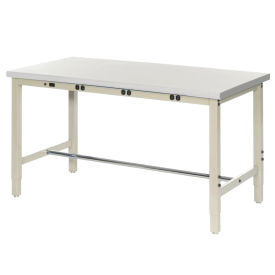 48"W x 36"D Adjustable Height Workbench, Power Apron, 1-5/8" Thick Plastic Laminate Safety Edge, Tan