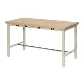 60"W x 30"D Adjustable Height Workbench, Power Apron, 1-1/4" Thick Maple Top Square Edge, Tan