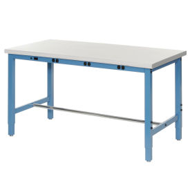 48"W x 36"D Adjustable Height Workbench, Power Apron, 1-1/4" Thick ESD Laminate Safety Edge, Blue