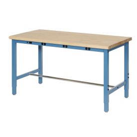 60"W x 30"D Adjustable Height Workbench, Power Apron, 1-3/4" Thick Maple Top Safety Edge, Blue