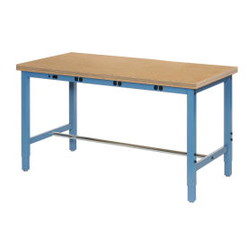60"W x 30"D Adjustable Height Workbench, Power Apron, 1-3/4" Thick Shop Top Safety Edge, Blue
