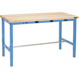 72"W x 36"D Adjustable Height Workbench, Power Apron, 1-3/4" Thick Maple Top Square Edge, Blue