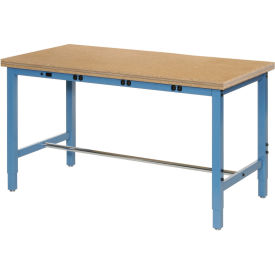 96"W x 30"D Adjustable Height Workbench, Power Apron, 1-1/2" Thick Shop Top Square Edge, Blue