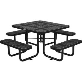 46" Square Perforated Metal Outdoor Picnic Table, 81"W x 81"D Overall, Black