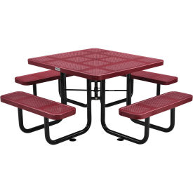 46" Square Perforated Metal Outdoor Picnic Table, 81"W x 81"D Overall, Red