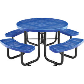 46" Round Perforated Metal Outdoor Picnic Table, 84"W x 84"D Overall, Blue