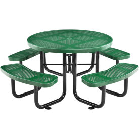 46" Round Perforated Metal Outdoor Picnic Table, 84"W x 84"D Overall, Green