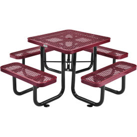 36" Square Expanded Metal Outdoor Picnic Table, 69"W x 69"D Overall, Red