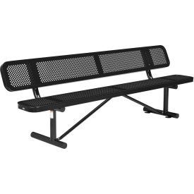 96" Perforated Metal Outdoor Picnic Bench with Backrest, Black