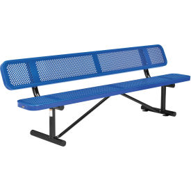96" Perforated Metal Outdoor Picnic Bench with Backrest, Blue