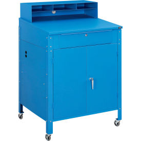 Global Industrial Mobile Cabinet Shop Desk, Pigeonhole Riser, 34-1/2"W x 30"D, Blue