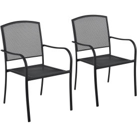 Outdoor Cafe Steel Mesh Stacking Armchair, Black, 2 Pack
