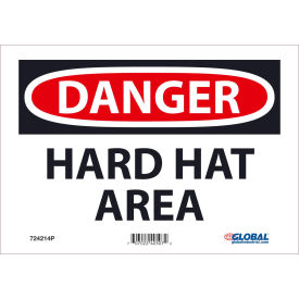 Danger Hard Hat Area, 7x10, Pressure Sensitive Vinyl