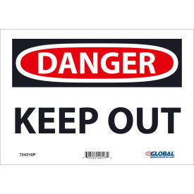 Danger Keep Out Sign, 7x10, Pressure Sensitive Vinyl