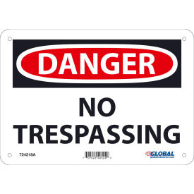 Global Industrial Danger No Trespassing Sign, 7x10, Aluminum
