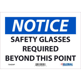 Notice Safety Glasses Required, 7x10, Pressure Sensitive Vinyl