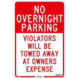 Global Industrial No Overnight Parking Violators Will Be Towed, 18x12, .040 Aluminum