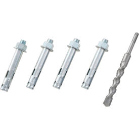 Global Industrial Set Of 4 Sleeve Anchors (3/4" x 4-1/4") With 1 Drill Bit (3/4" x 8")
