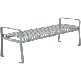 72"L Outdoor Steel Slat Park Bench without Back, Gray