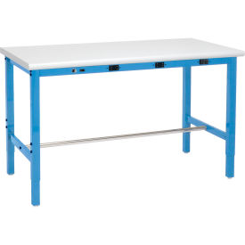 Global Industrial Adjustable Height Workbench, Power Outlets, 72 x 30", Laminate, Blue