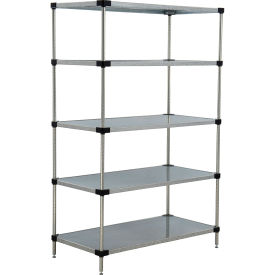 Nexel 5 Tier Solid Galvanized Steel Shelving Starter Unit, 48"W x 18"D x 63"H