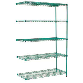 Nexel 5 Tier Wire Shelving Add-On Unit, 24"W x 21"D x 63"H, Green Epoxy Finish