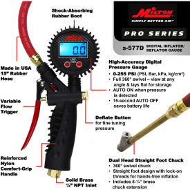 Milton Digital Inflator Gauge and M Style Coupler & Plug Combo 1/4" NPT