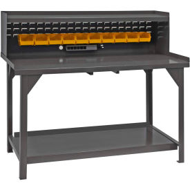 Durham Mfg. Stationary Workbench W/ Louver Riser Panel, Bins & Steel Square Edge, 72"W x 30"D, Gray