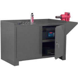 Durham Mfg. Cabinet Workbench, Vice Shelf, 2 Locking Doors, 60-1/8"W x 24-1/4"D, Gray