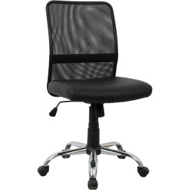 Mesh Back Task Chair With Mid Back, Synthetic Leather, Black