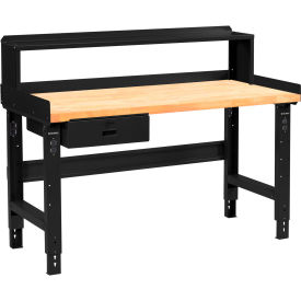 Global Industrial Adj Height Workbench, 48 x 30, Drawer & Riser, Black-Birch Square Edge Top