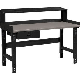 Global Industrial Adjustable Height Workbench w/Drawer & Riser, Steel Square Edge Top, 60" x 30"