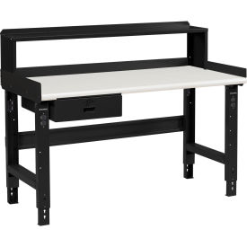 Global Industrial 72 x 30 Adj Height Workbench w/Drawer & Riser, Plastic Laminate Safety Top