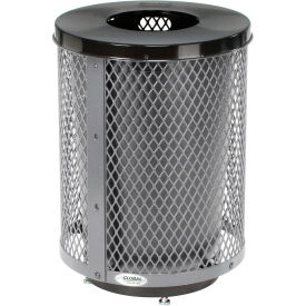 Global Industrial Outdoor Gray Diamond Steel Trash Can With Flat Lid & Base, 36 Gallon