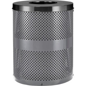Global Industrial Thermoplastic Coated Perforated Receptacle w/Flat Lid, 32 Gallon, Gray