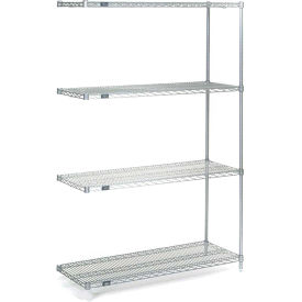 Nexel 4 Tier Wire Shelving Add-On Unit, Stainless Steel, 24"W x 14"D x 74"H