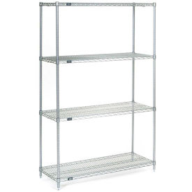 Nexel 4 Tier Wire Shelving Starter Unit, Stainless Steel, 48"W x 36"D x 63"H