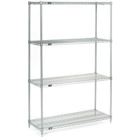 Nexel 4 Tier Wire Shelving Starter Unit, Stainless Steel, 72"W x 30"D x 86"H