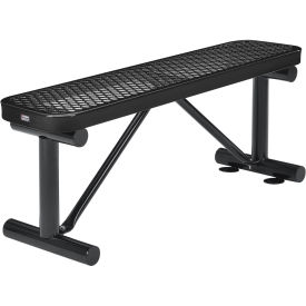 48"L Outdoor Steel Flat Bench, Expanded Metal, Black