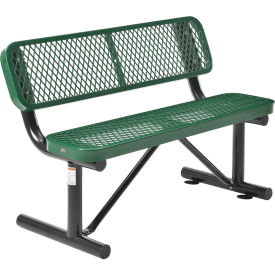 48"L Outdoor Steel Bench with Backrest, Expanded Metal, Green