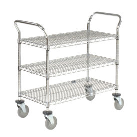 Global Industrial Chrome ESD Utility Cart w/3 Shelves & Polyurethane Casters, 30"L x 18"W x 39"H