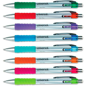 Universal Comfort Grip Retractable Gel Pen, 0.7mm, Assorted Ink, Silver Barrel, 8/Set