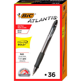 BIC Velocity Atlantis Bold Retractable Ballpoint Pen, 1.6mm, Black Ink & Barrel, 36/Pack